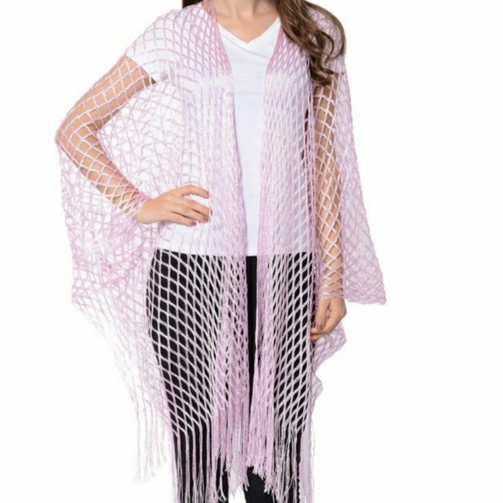 Pink Fishnet Fringed Kimono
